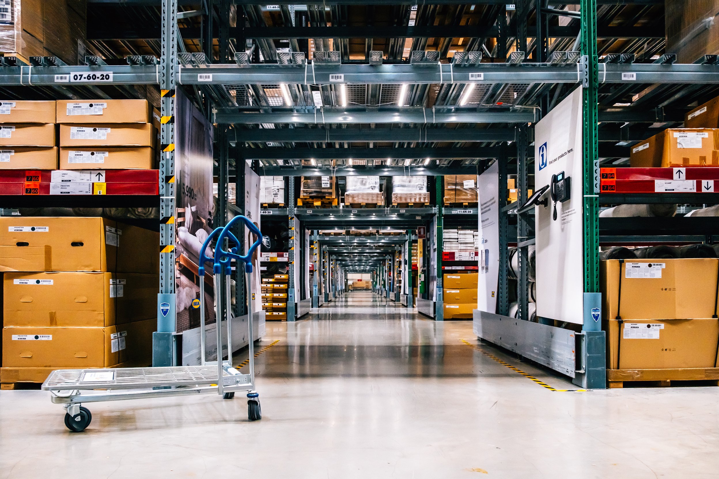 Cart in Warehouse Aisle